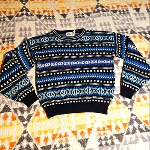 Trend Basics Mens Medium 1990s Camp Knit Crew Neck Sweater Pullover Vintage